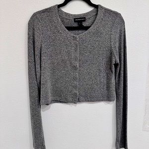 Gray Crop Top Long-sleeve Cardigan Sweater, Size L